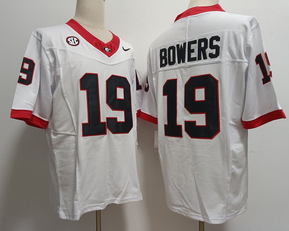 Men Georgia Bulldogs 19 Bowers White Nike 2025 NCAA Jersey style 2